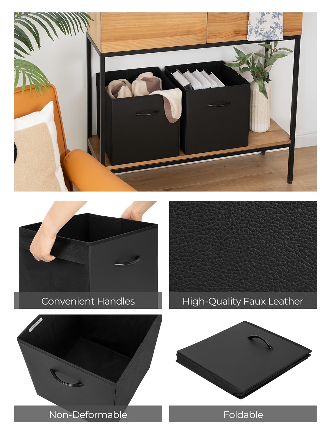 StorageWorks black storage cubes side-handles enable easy lifting and relocation