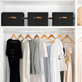 StorageWorks black decorative bins blend with decor while concealing items neatly.