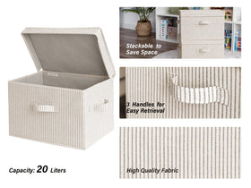 StorageWorks decorative storage bins stacked, demonstrating space-saving stackability.