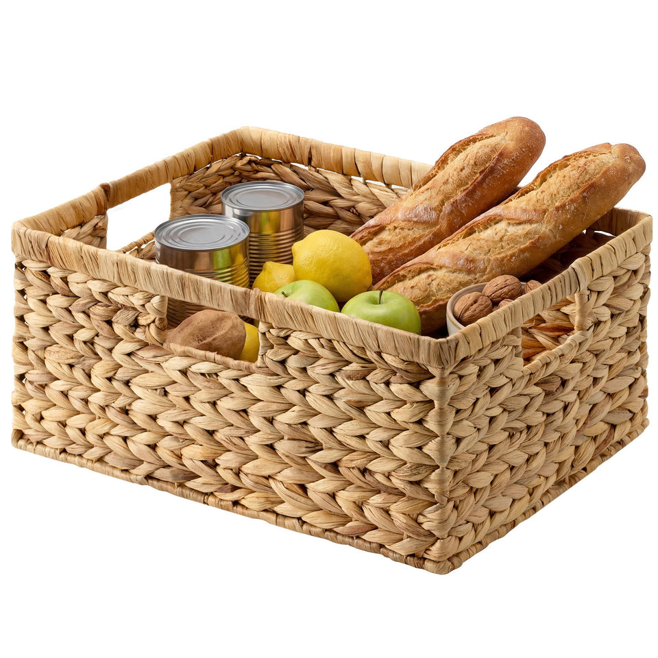 StorageWorks extra-large water hyacinth basket closeup showing handwoven craftsmanship and natural texture
