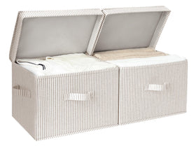 StorageWorks fabric storage bins with lid, front view, easy access and dust protection.