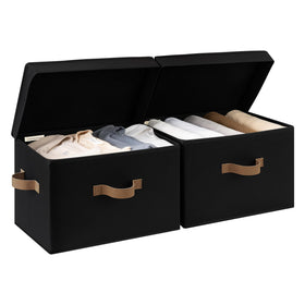 StorageWorks fabric storage bins with flip-top lid for easy access and dust protection.
