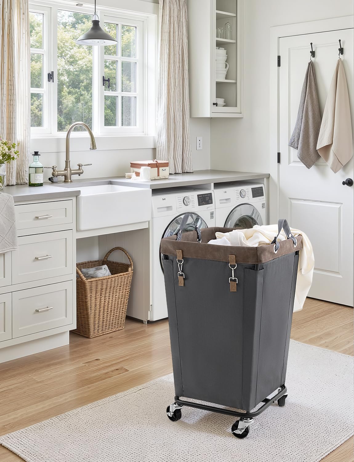 StorageWorks grey laundry basket blends with home or dorm decor