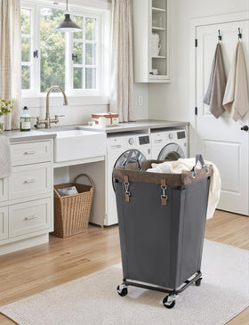 StorageWorks grey laundry basket blends with home or dorm decor