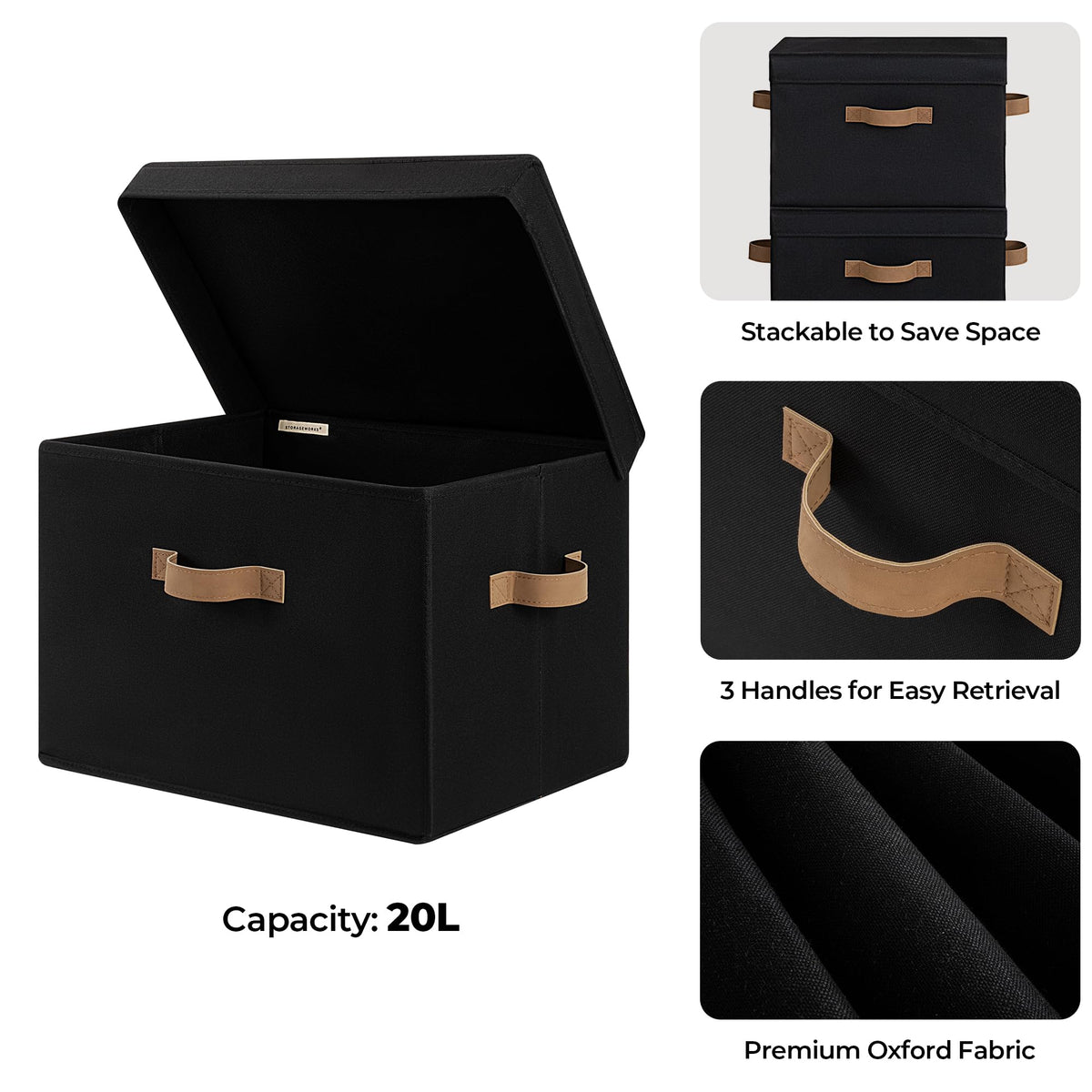 StorageWorks heavy-duty bins reinforced with boards support heavier loads and stable stacking.
