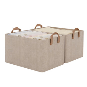 StorageWorks jumbo fabric bin in brown beige, closed for tidy closet organization.
