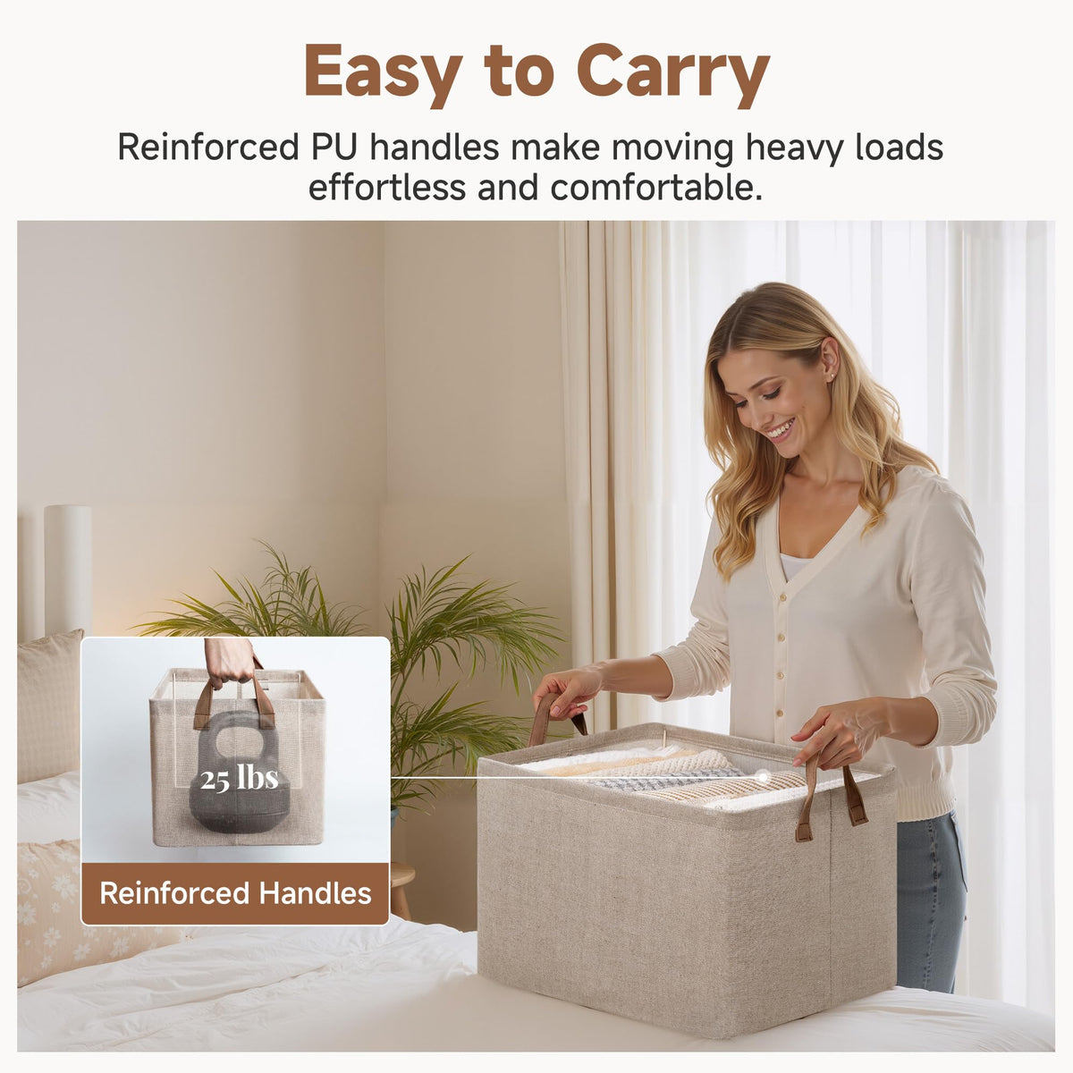 StorageWorks jumbo fabric bin with two handles, easy to lift and move.