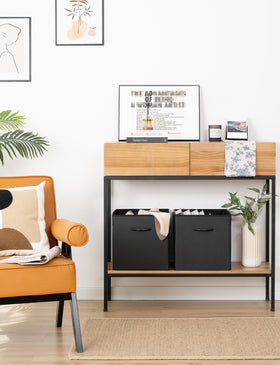 StorageWorks leather-front panel cube storage, sturdy interior for clutter-free living spaces