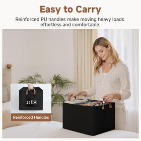 StorageWorks storage bins with two handles for easy carrying.