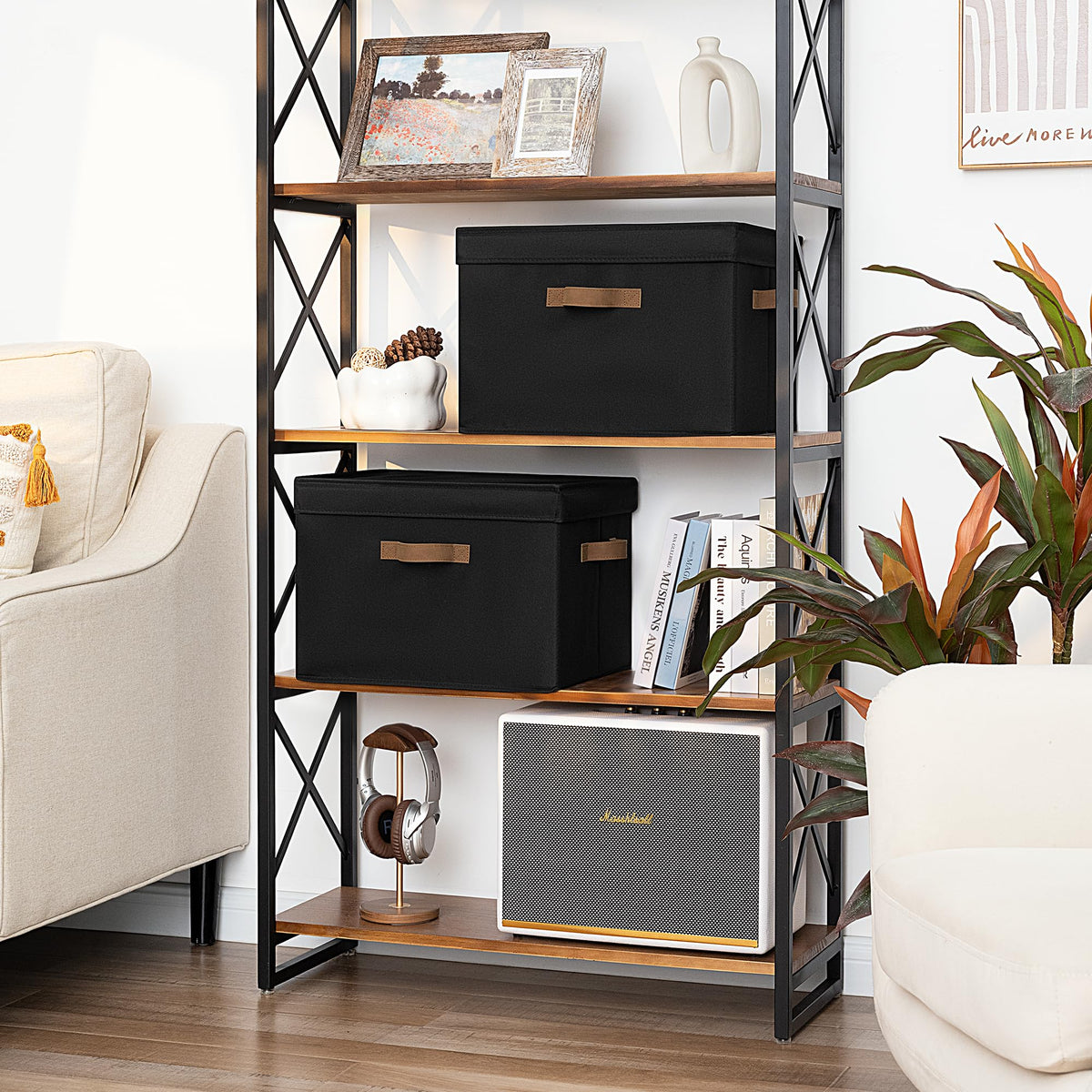 StorageWorks stylish storage bin in black, designed to blend with decor.