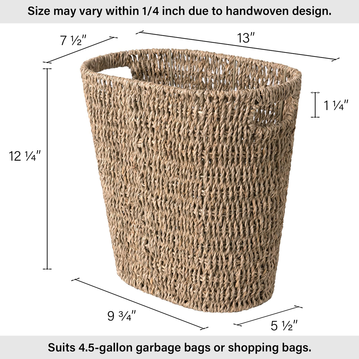 StorageWorks waste basket with built-in handles for easy transport