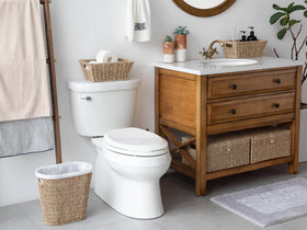 Compact 13x7.5x12.25 inch basket fits bathrooms or desks