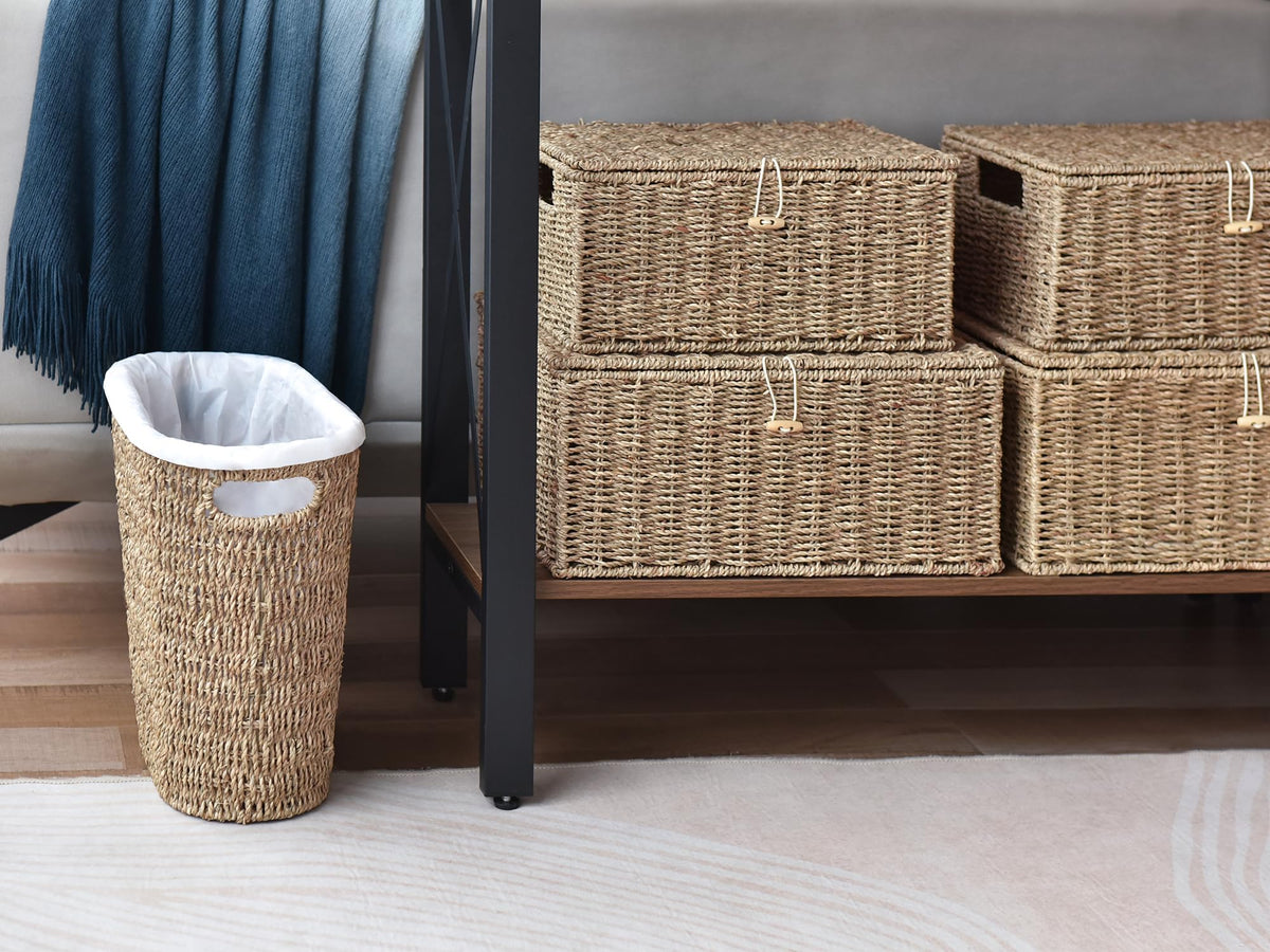 Versatile wicker trash can suitable for papers, magazines, or toys