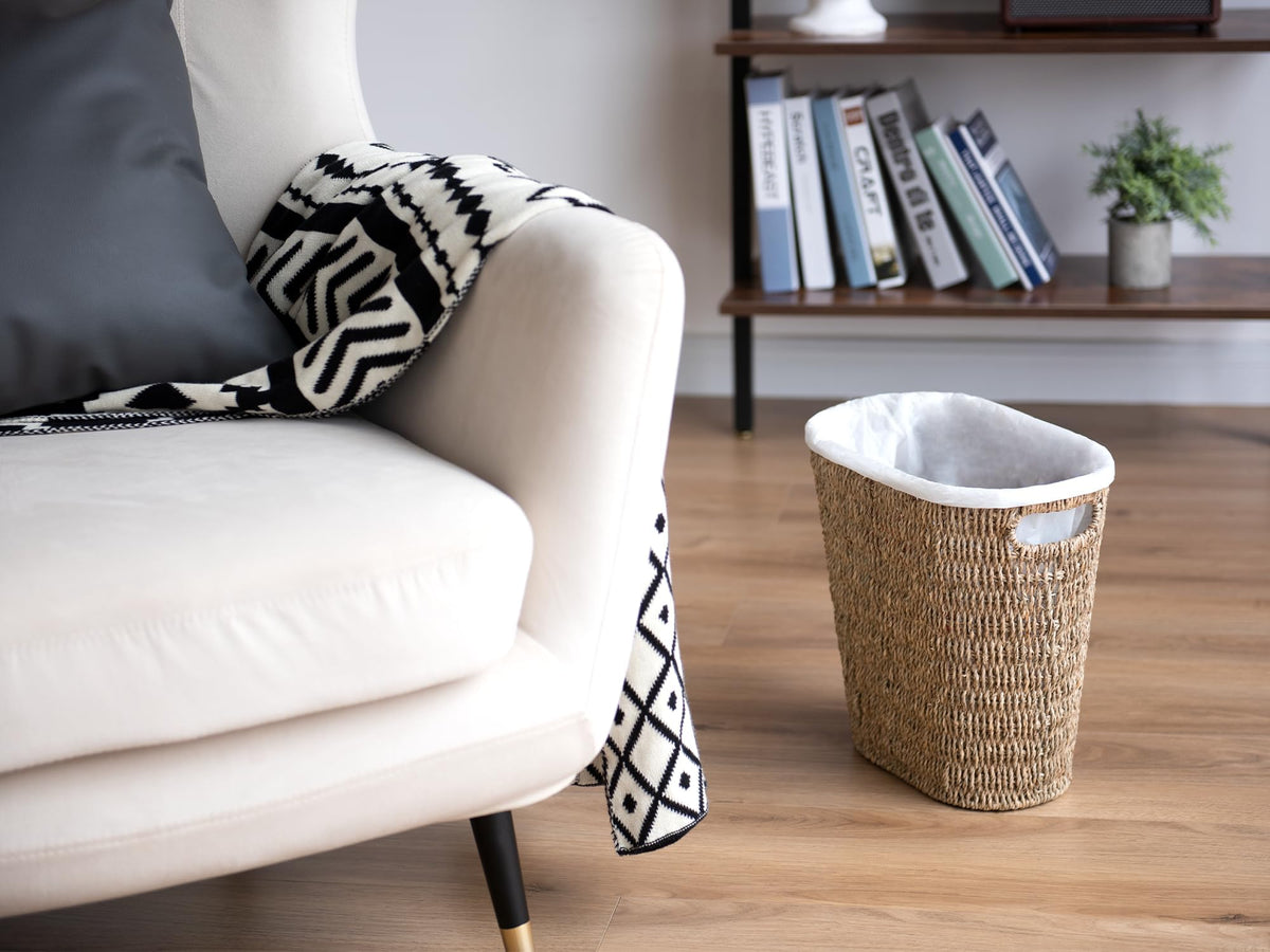 Handcrafted StorageWorks basket in seagrass adds warm texture to a room