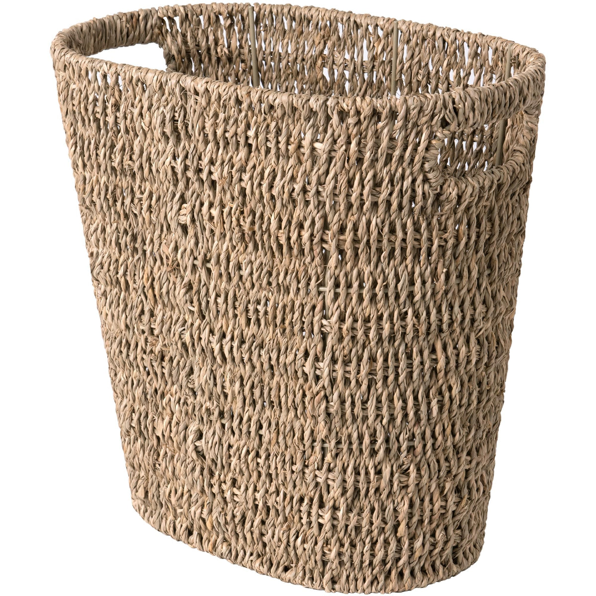 StorageWorks wicker waste basket in natural seagrass for small spaces