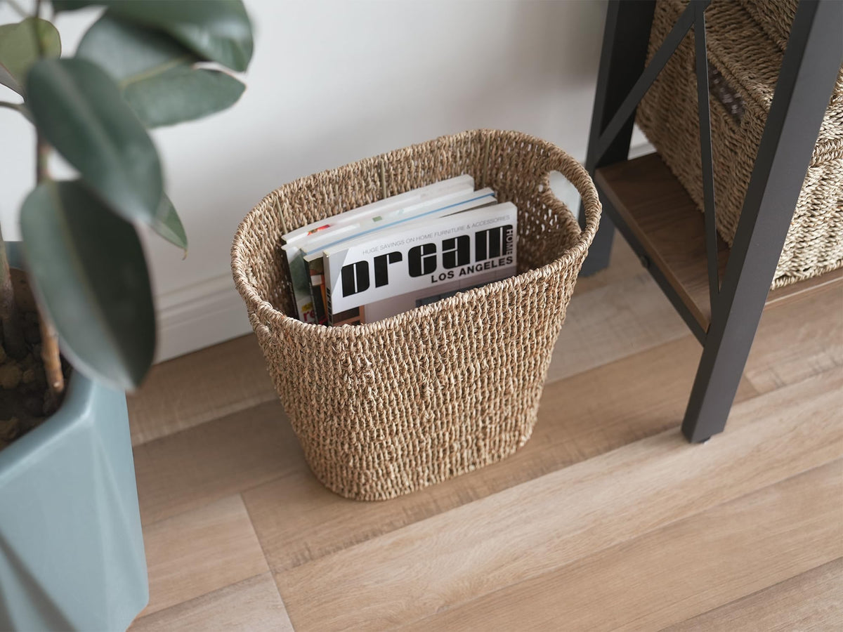 Wooden handles and iron frame support daily use in StorageWorks basket