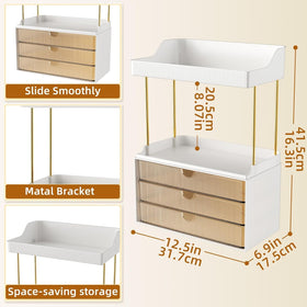 StorBin 3 large drawers makeup organizer top shelf stores perfumes and skincare neatly.