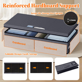 StoreHappily bin features 3-sided reinforced handles for easy sliding from beneath the bed.