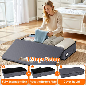 StoreHappily gray under-bed storage adapts to dorms and apartments for organized bedding.