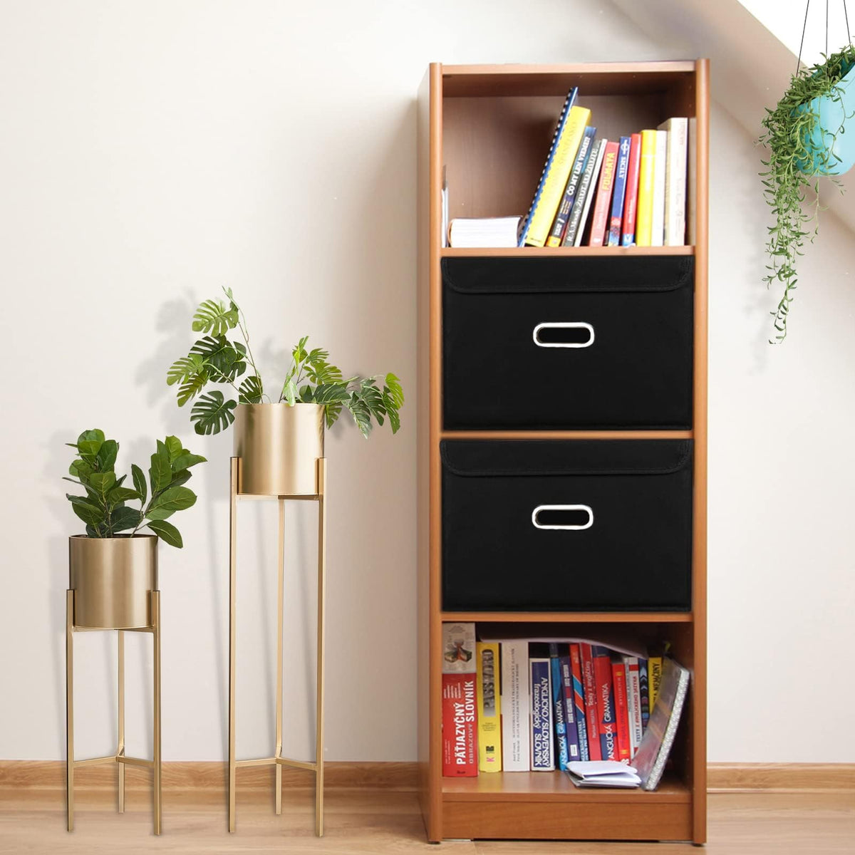 STOREONE black storage cubes fit neatly on shelves and closets.