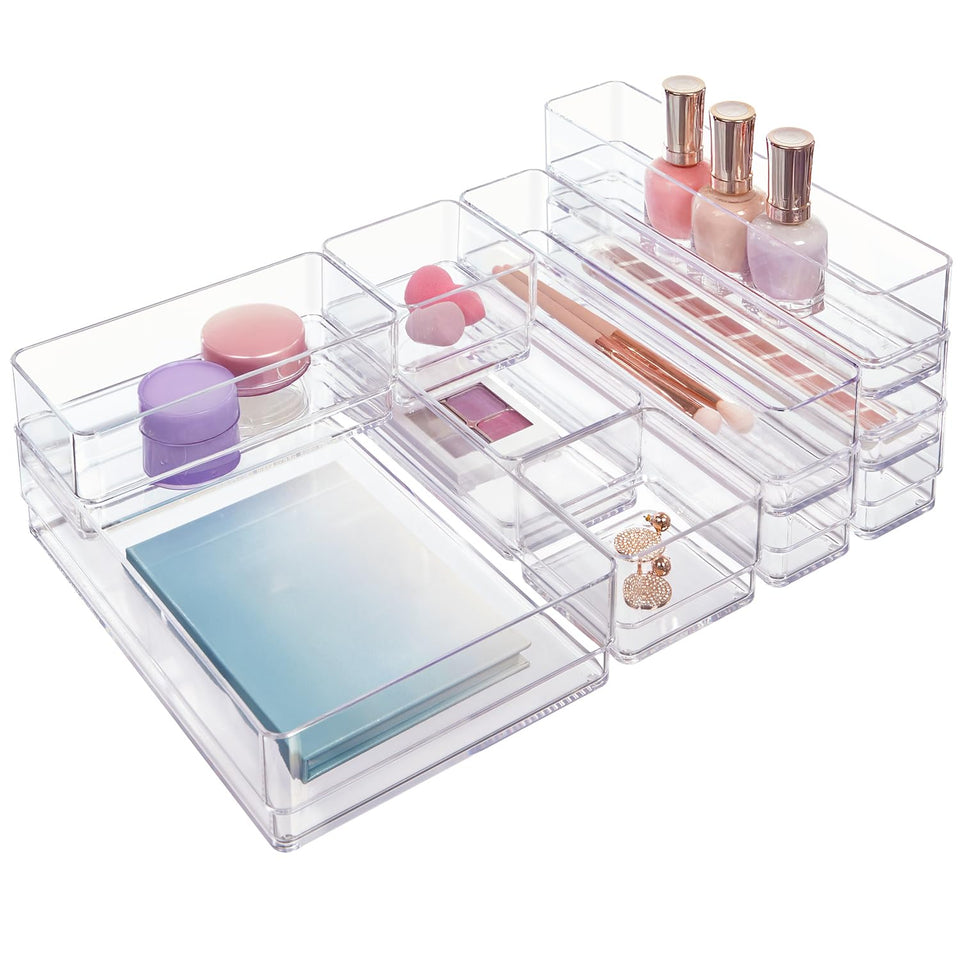 STORi SimpleSort 10-Piece Set keeps cosmetics neatly organized in a clear drawer.