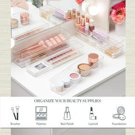 STORi SimpleSort clear plastic drawer dividers help keep office supplies organized.
