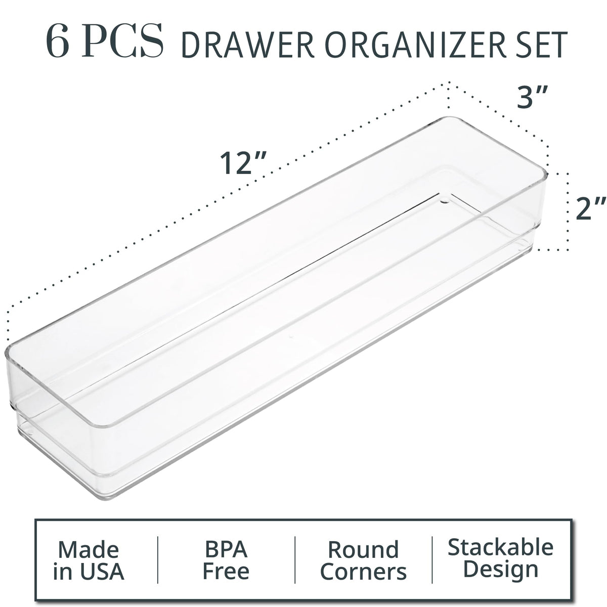 STORi SimpleSort stackable trays maximize drawer space for cosmetics and jewelry.