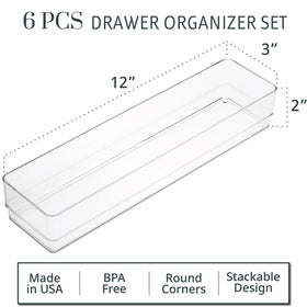 STORi SimpleSort stackable trays maximize drawer space for cosmetics and jewelry.