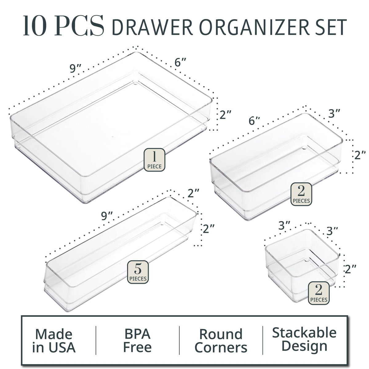 STORi SimpleSort stackable trays maximize drawer space for office supplies.
