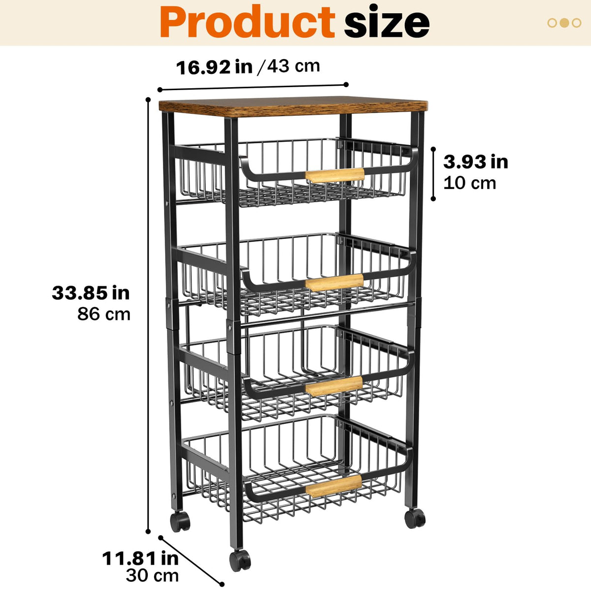 Storico 5-tier pull-out baskets simplify reach and retrieval of supplies.