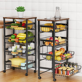 Storico 5-tier cart with wooden top provides stylish extra workspace in the kitchen.