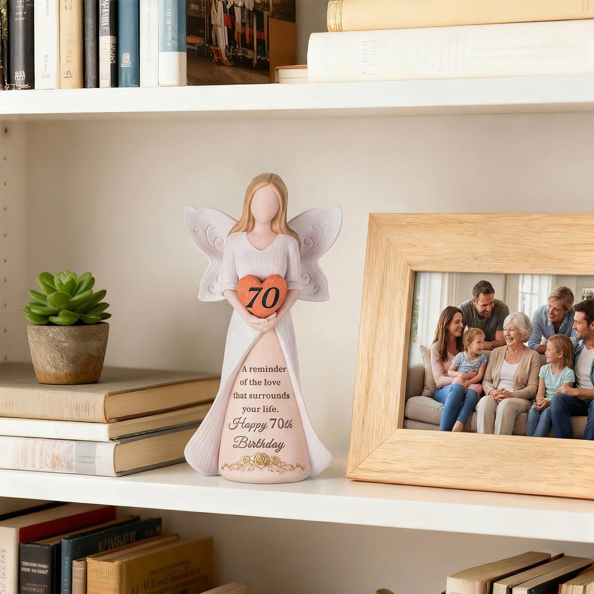 Included heartfelt card with Storieme 70th birthday angel sculpture gift.