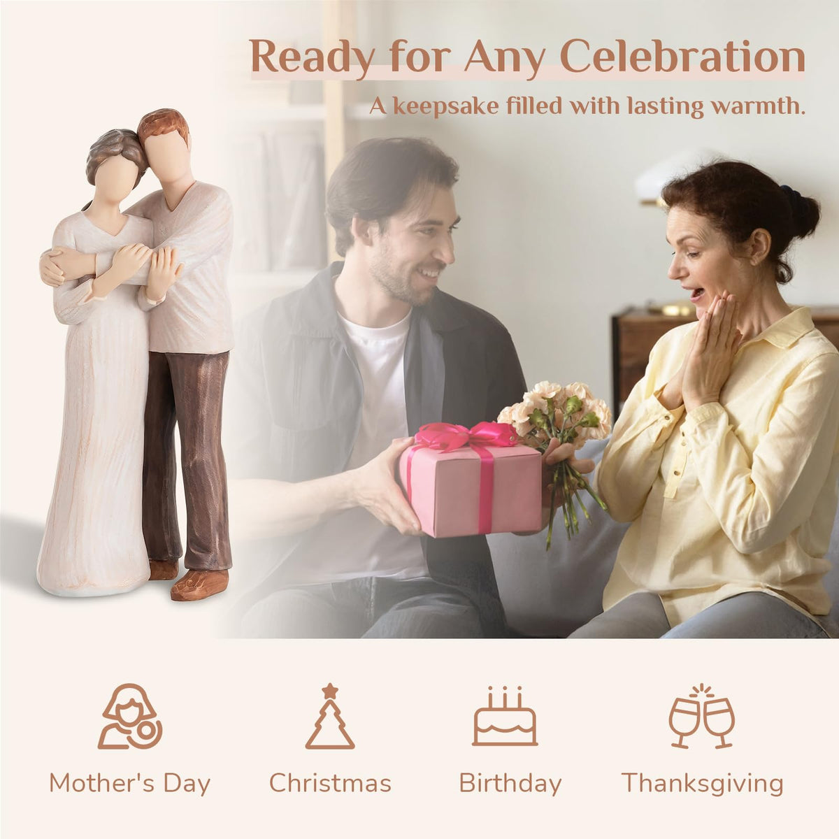 Storieme family bond figurine enhances a shelf, nightstand, or hearth.