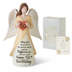 Storieme gift-ready box with 50th birthday angel sculpture for easy gifting.