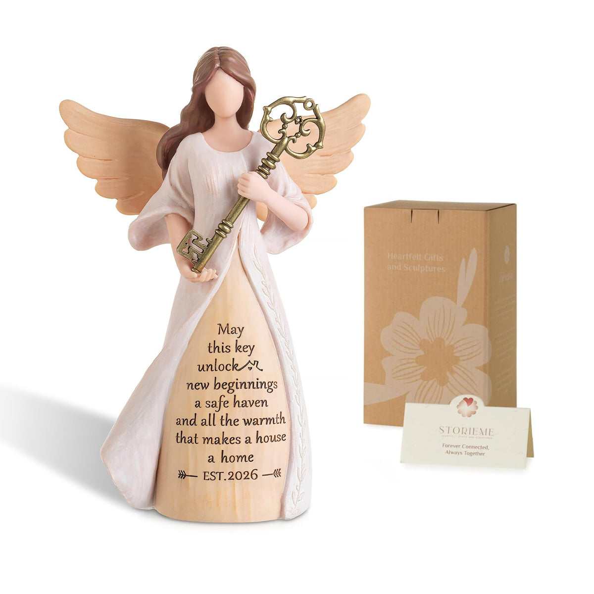 Storieme guardian angel key sculpture resting on entry table with protection and warmth