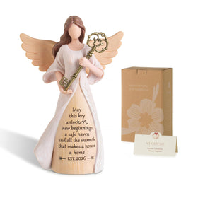Storieme guardian angel key sculpture resting on entry table with protection and warmth