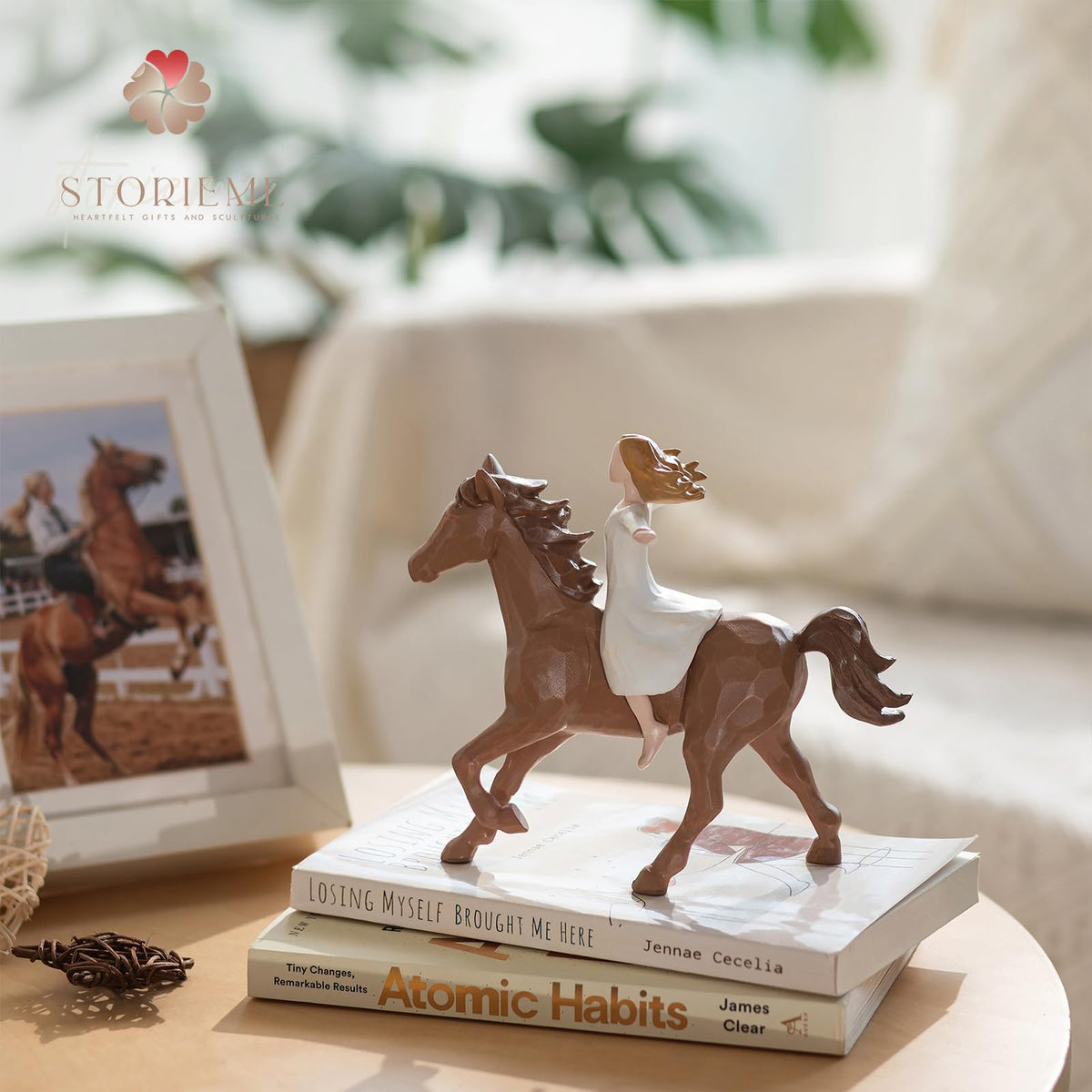 Storieme horse figurine serves as birthday or memorial keepsake.