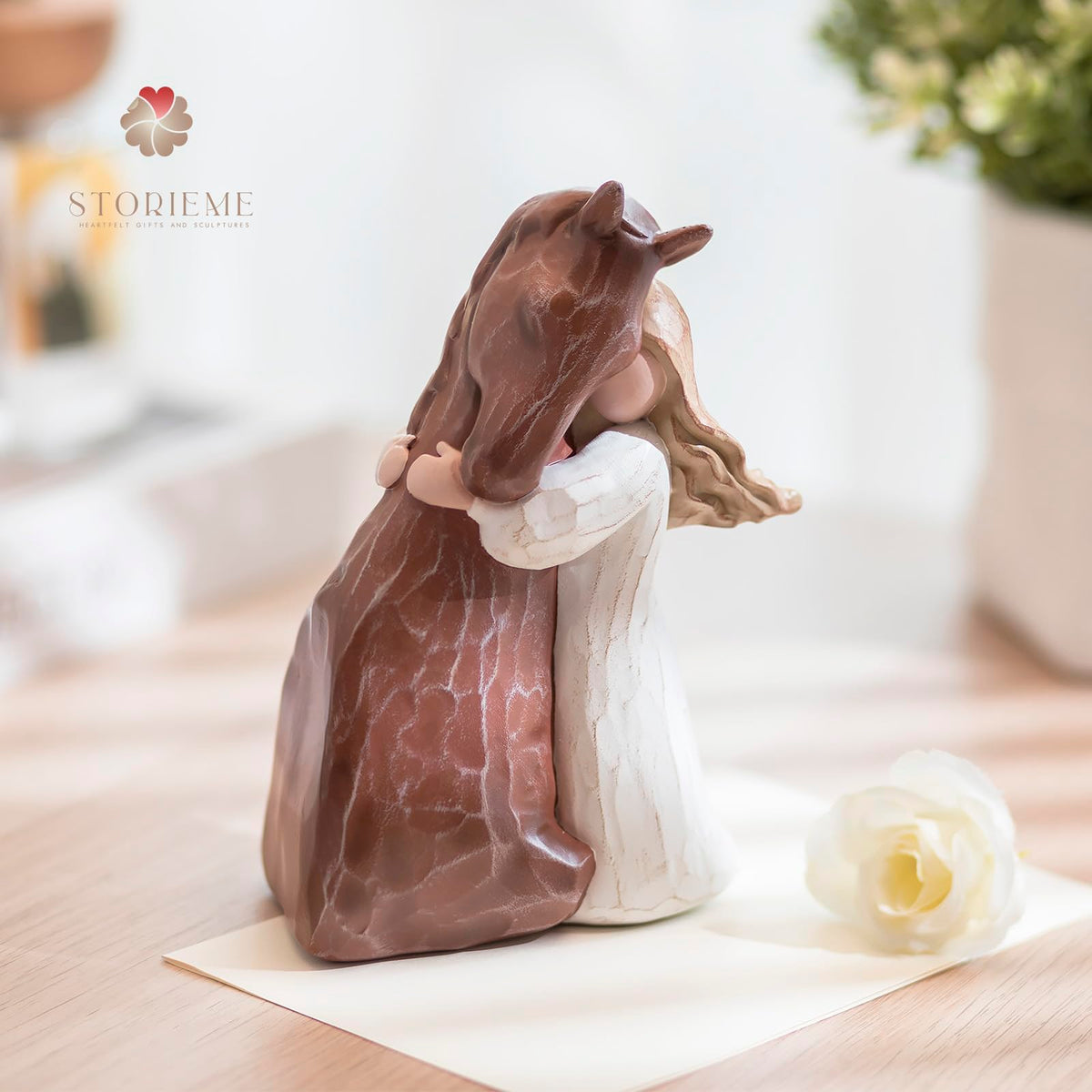 Storieme horse statue on desk, mantel, or shelf.