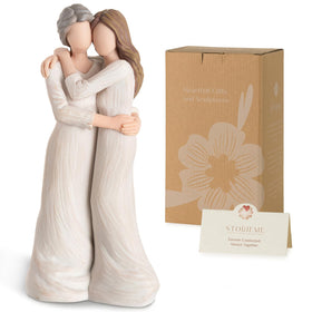 Storieme mom-daughter hug resin figurine highlighting tender bond for heartfelt keepsake gift.