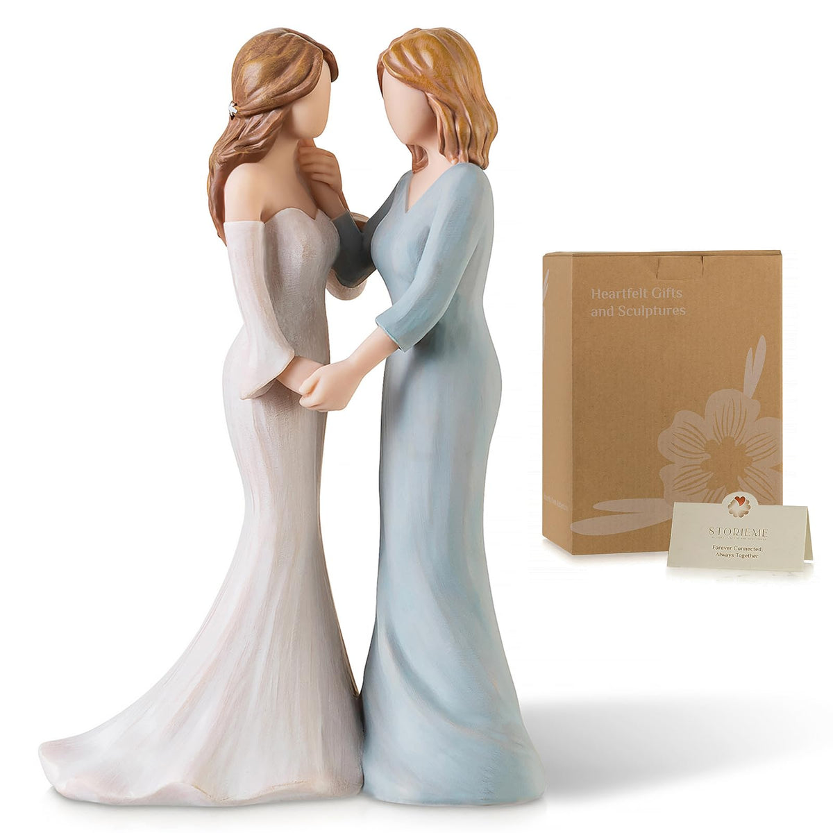 Storieme Mother of the Bride figurine shows the cheek touch, a timeless keepsake for mom.