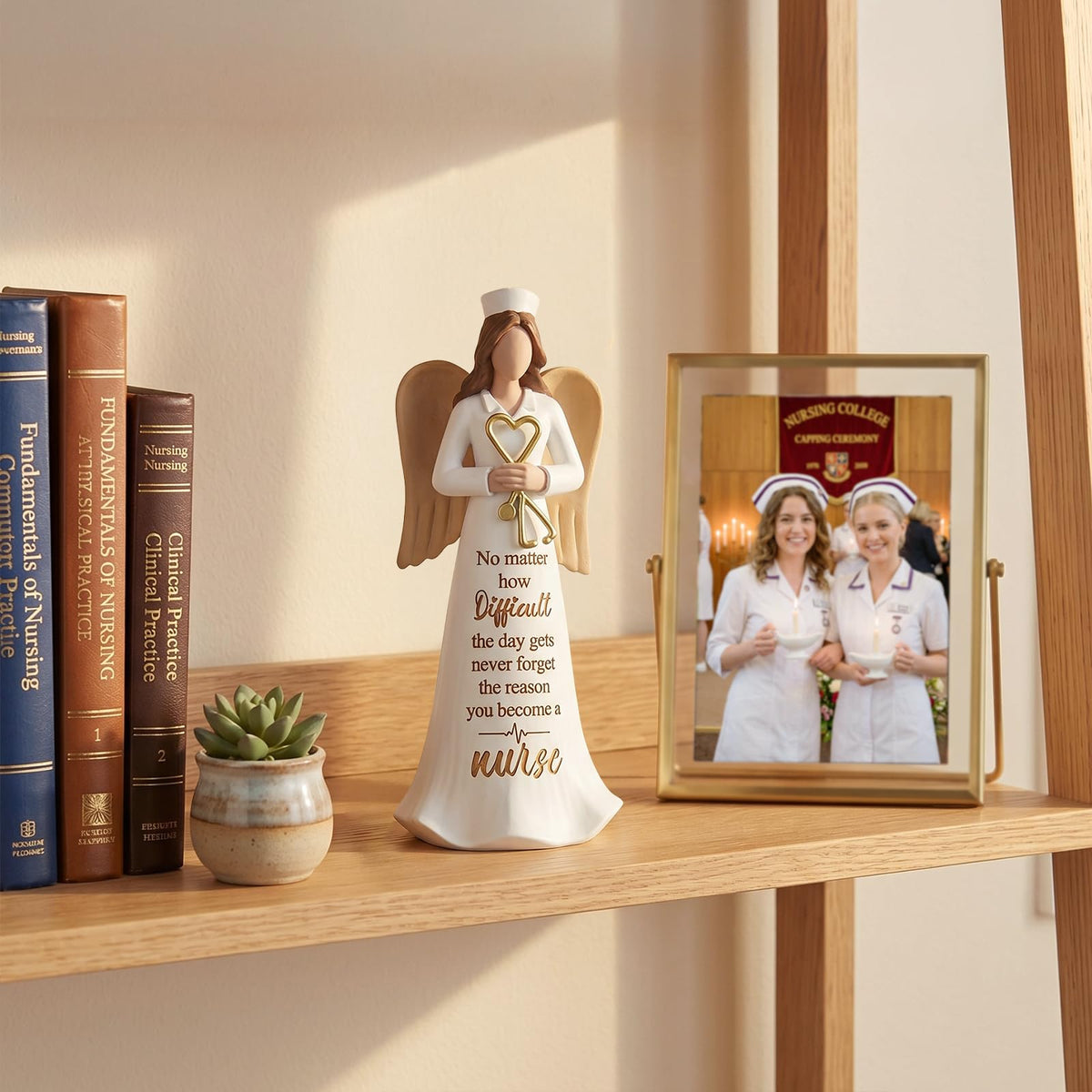 Storieme nurse angel figurine at pinning ceremony scene