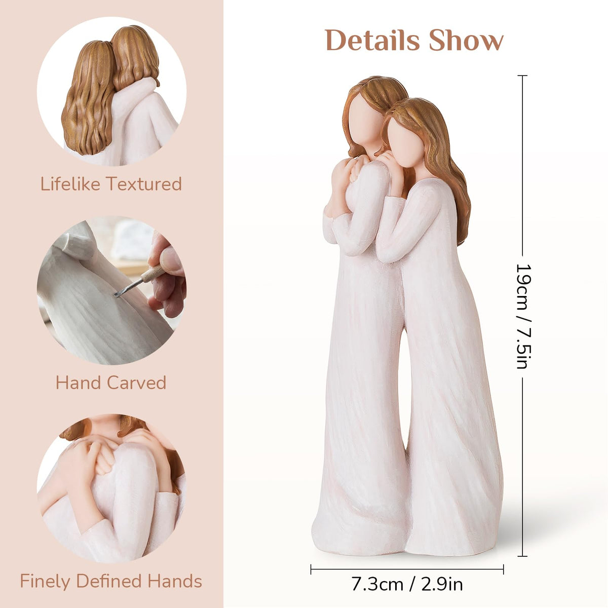 Storieme weighted resin figurine with faceless figures invites personal interpretation.