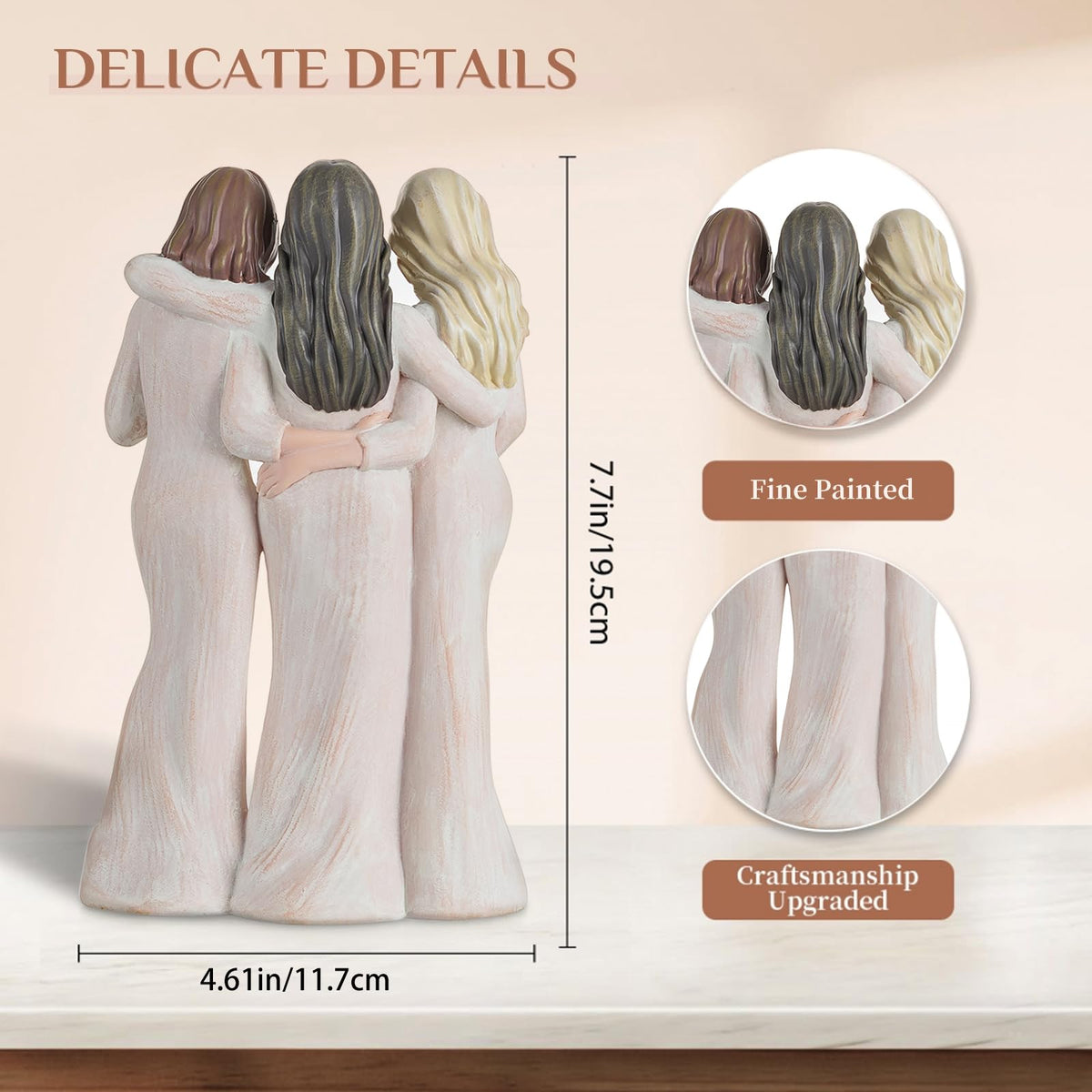 7.7-inch resin statue by Storieme featuring three sisters embracing