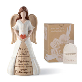 Storieme Retirement Angel Figurine with a heart cradle, a touching retirement keepsake.
