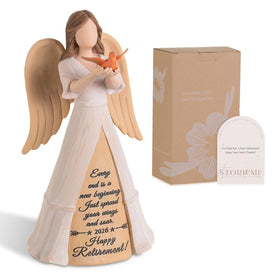 Storieme retirement angel figurine, hand-painted resin, perfect for office decor.