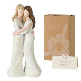 Storieme sister embrace statue captures a warm bond, ideal for birthday gifting.