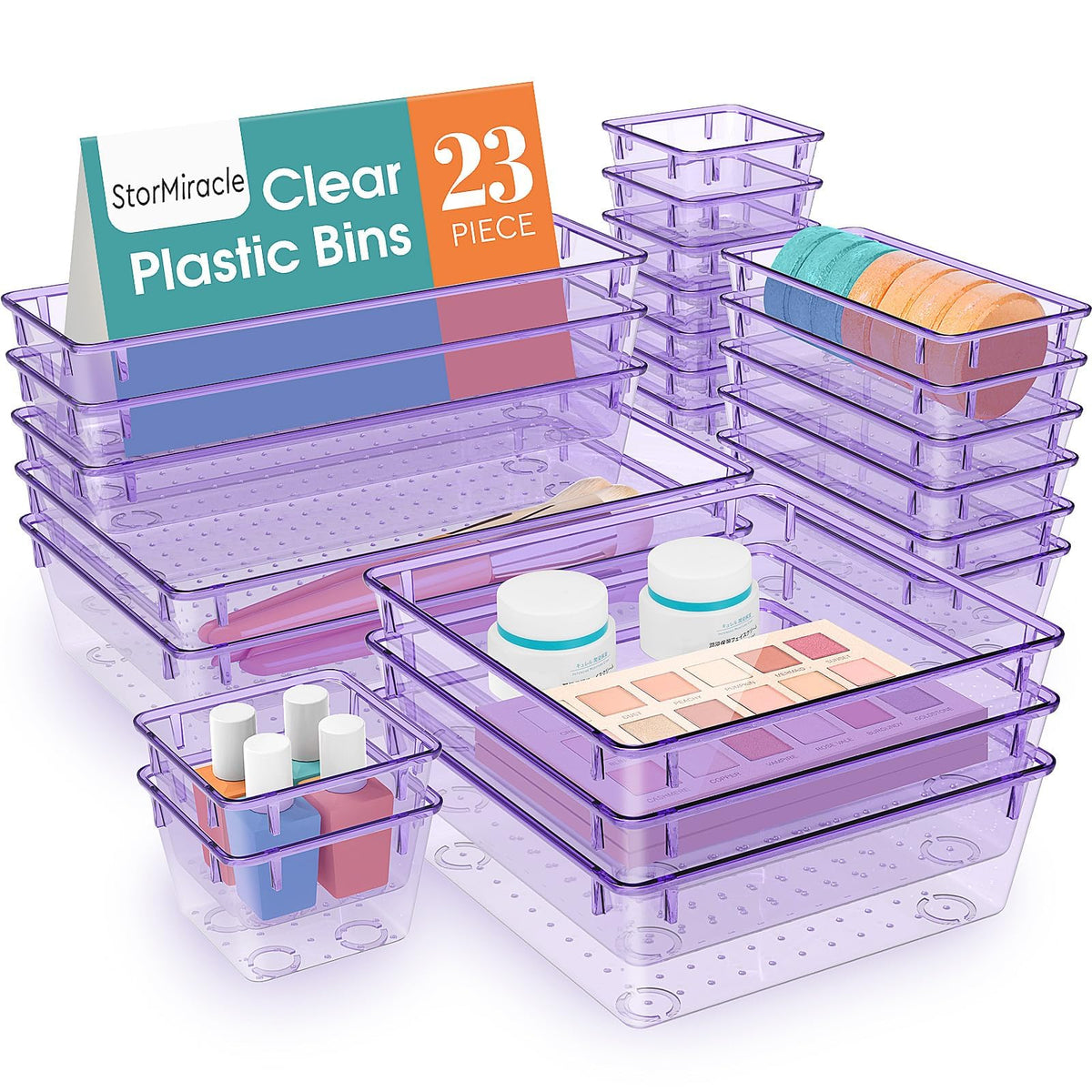 StorMiracle 23-piece drawer organizer set top view keeps contents organized.