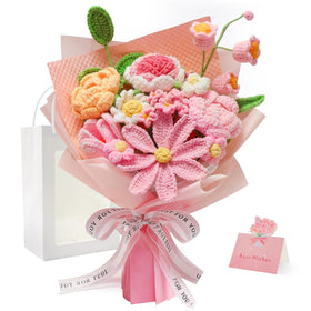 Stowcove pink crochet flower bouquet, a lasting decorative gift.