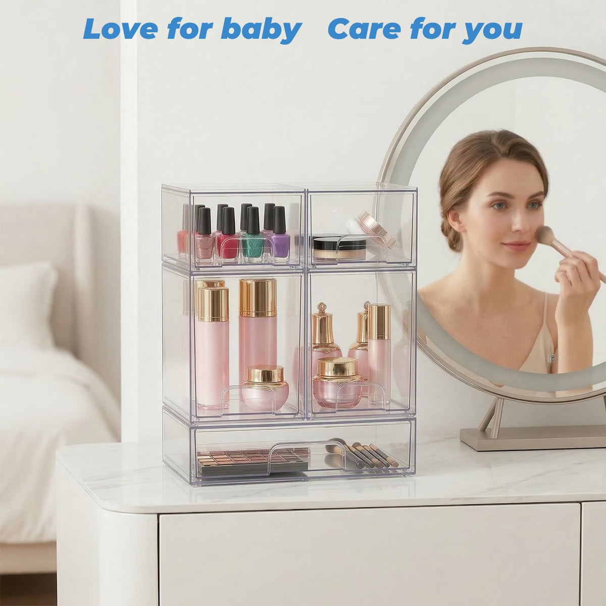 Stowgo BPA-free clear acrylic construction for durable, easy-to-clean storage.