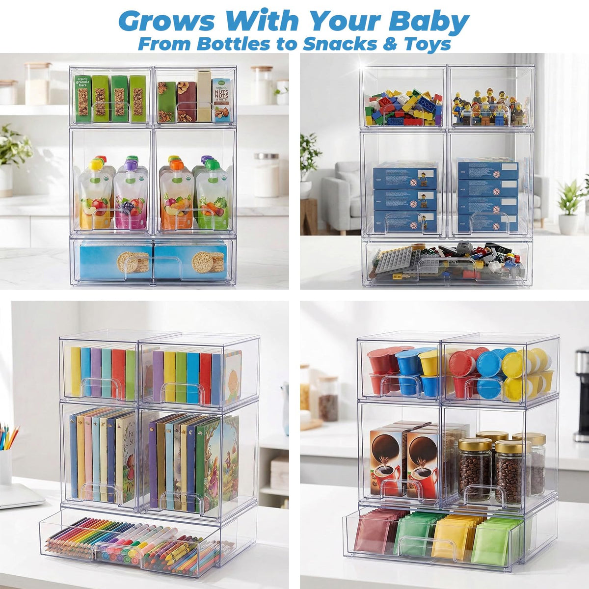Stowgo drawer pull handles with non-slip pads for secure one-handed access.